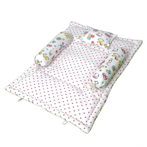 Image of NWF Premium Cotton Toddler Bedding Set, 4 Piece, Pink Print, 26x40 Inch, Foldable Nap Mat, Lightweight, Travel Friendly, 12+ Months