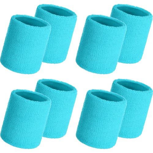 Image of WILLBOND 8 Pack Wrist Sweatbands Sports Wristbands Tennis Sweatbands Neon 80s Thick Cotton Gymnastics Sweat Band Athletic Football Soccer Sports Wristband for Men Women Party