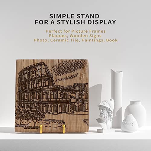 Ipame Plate Stands For Display - 4.5 Inch Metal Square Wire Plate Holder Display Stand + Picture Frame Stand Holder Easel For Book, Decorative Plate, Plaque, Photo, Platter (Gold 2 Pack) #TOP2