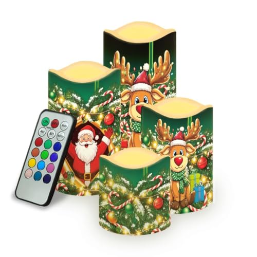 Image of Christmas Flameless Candles Set of 4 with Remote Control | Christmas LED Flameless Candle Set with Timer, Battery Operated Fake Candles for Kitchen Room, Home Decor
