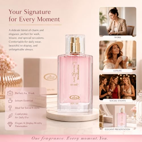 Image of Al-Rehab Choco Musk Marshmallow Eau de Parfum for Women - 50ml (1.65 oz) | Gourmand Perfume with Strawberry, Marshmallow & Cocoa | Sweet, Fluffy & Addictive | Long-Lasting Arabian Dessert Scent