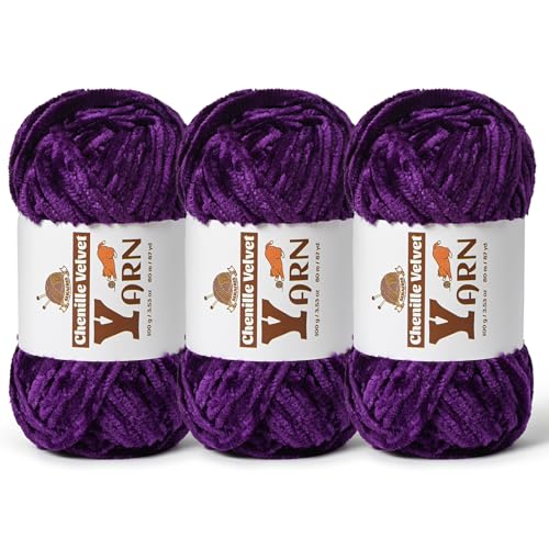 Image of 3 Pack Plush Chenille Chunky Yarn - Fluffy Velvet Yarn Crochet for Blanket Knitting and Crocheting - Soft Baby Yarns for Crocheting - Amigurumi Crochet Yarns 100g (87yds) (3 Violets)