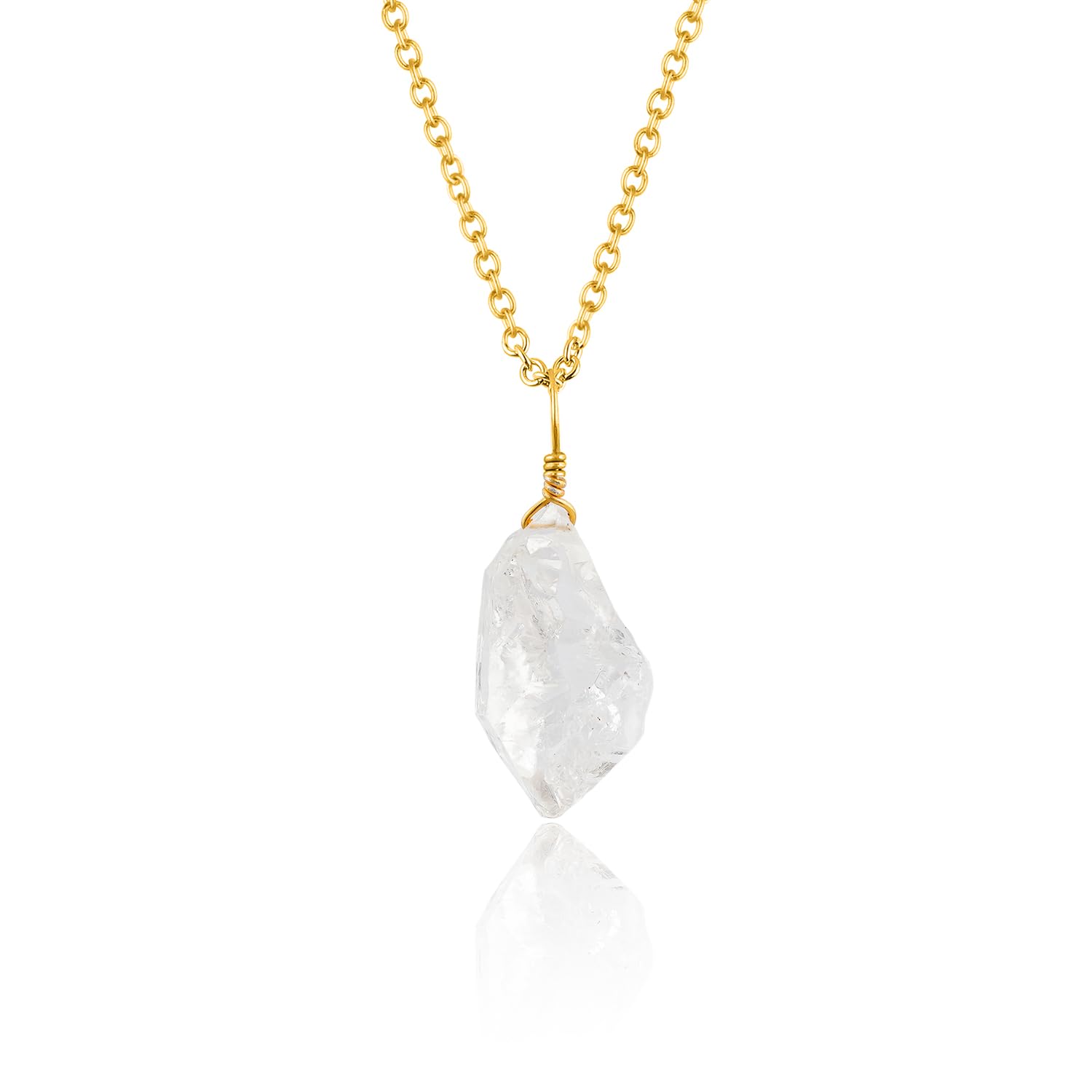 AAA Grade Raw Natural Gemstone Pendant Necklace, Handmade Bohemian Jewelry, Healing Crystals, Polished Rough Stones, 14K Gold Plated, Adjustable Chain, Christmas Gift for Women-18inch