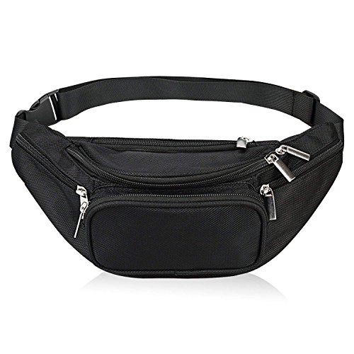 Fanny Pack 5-Zipper Pockets Waist Bag Belt Nylon Multifunctional for Women Men Water