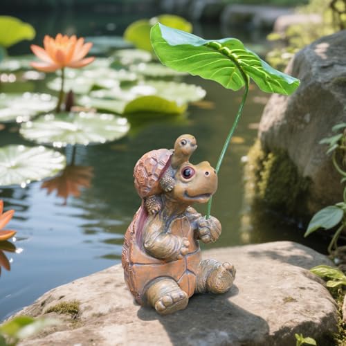 Gartenteich Deko Schildkröte Figur,Schildkröte Gartendeko Für Draußen Wetterfest,Kreativer Schildkröten Teichfiguren Für Außen,Tiere Harz Statue Garten Teiche Deko Für Miniteich Springbrunnen Balkon