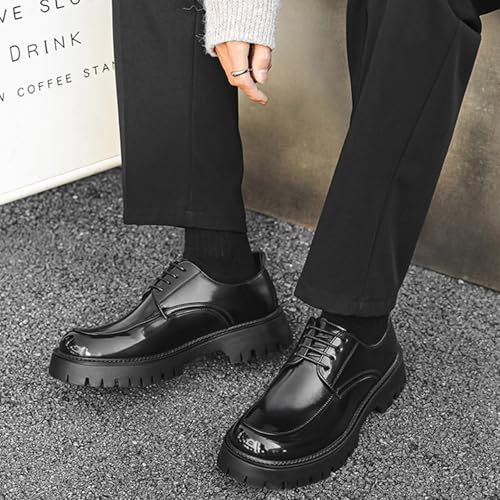 Image of Men's Leather Platform Formal Derby Shoes Round Toe Lug Sole Lace Up Dress Shoes Casual Work Office Business Oxfords