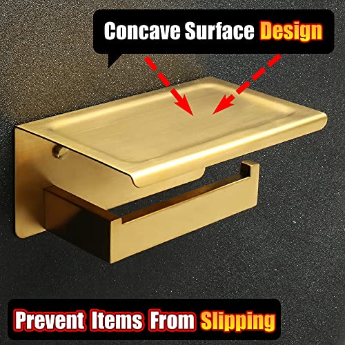 Alise Toilet Paper Holder,Bathroom Tissue Holder With Shelf,Sus304 Stainless Steel Toilet Paper Roll Holder Storage Dispenser,Self Adhesive Or Wall Mount Drilling Paper Rack,Brushed Golden #TOP3