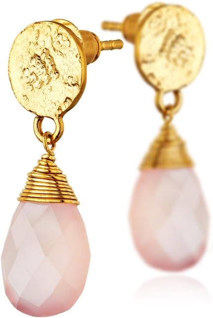 Azuni Athena Earrings Pink Quartz and Gold Plated Size M