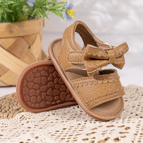 Image of HsdsBebe Baby Girls Sandals Bohemia Flower Bow Soft Sole Toddler First Walkers Beach Summer Shoes