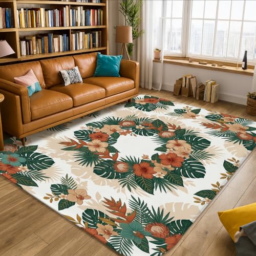 Alfombra rectangular de flores tropicales para llenar de calidez tu hogar 2