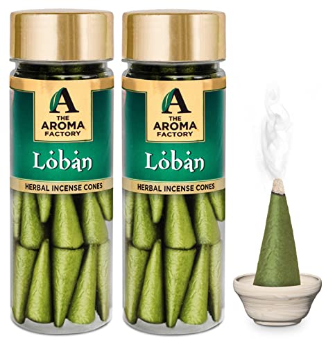 Image of The Aroma Factory Incense Dhoop Cone for Pooja, Loban (100% Herbal & 0% Charcoal) 2 Bottles x 30 Cones