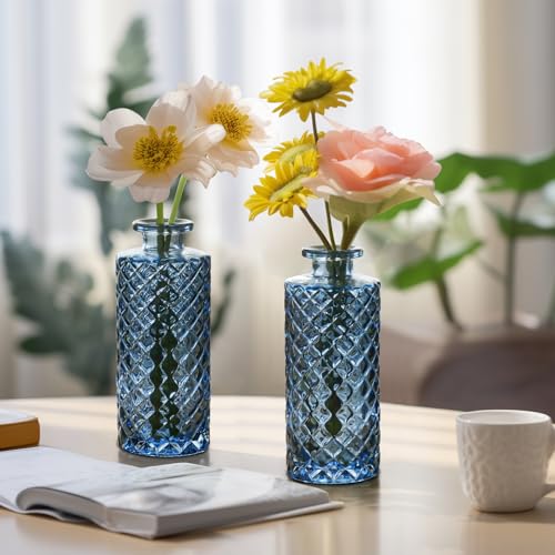 ComSaf-Glass-Bud-Vases-Set-of-6-Small-Diamond-Bud-Vases-in-Bulk-Mini-Flowers-Vases-for-Centerpieces-Vintage-Decor-Centerpiece-for-Table-Wedding-Recepetion-Home-Housewarming-Gift-Grey-Blue