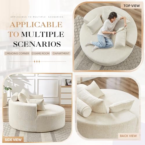Sillón Redondo Chenille Beige miniatura 5