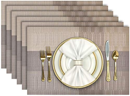 Aofmee Placemats, Placemats Set of 6, Heat Resistant Place Mats, Washable PVC Table Mats, Woven Vinyl Plastic Placemats for Dining Table, Non-Slip Stain Resistant Kitchen Table Placemats Easy to Clean