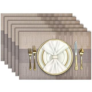 Aofmee Placemats, Placemats for Dining Table Set of 6, Heat Resistant Place Mats, Washable PVC Table Mats, Woven Vinyl Plastic Placemats, Non-Slip Stain Resistant Kitchen Table Placemats Easy to Clean