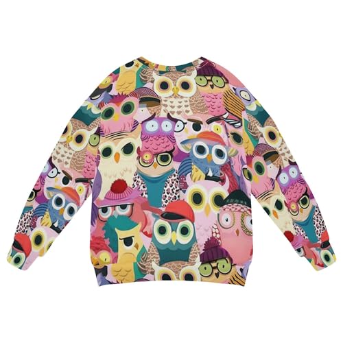 JUNZAN Colorful Cute Cartoon Owls Kids Girls Sweatshirts Hoodies Long Sleeve Sweatshirt With Hoodie Athletic 4T2