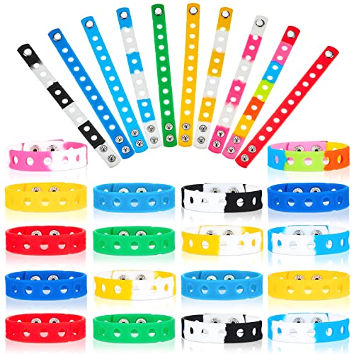 Aoriher 60 Pcs Silicone Charm Bracelet 7 Inch Charm Bracelet Christmas Stocking Stuffers for Kids Adjustable Silicone Wristbands Bulk for Party Supplies Gift (Classic)
