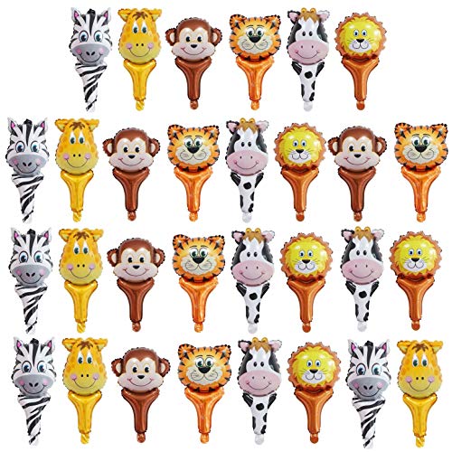 JZK 30 x Globos de papel de aluminio de animales de mano para niños para beber para fiesta de cumpleaños para niños, juguetes para niñas