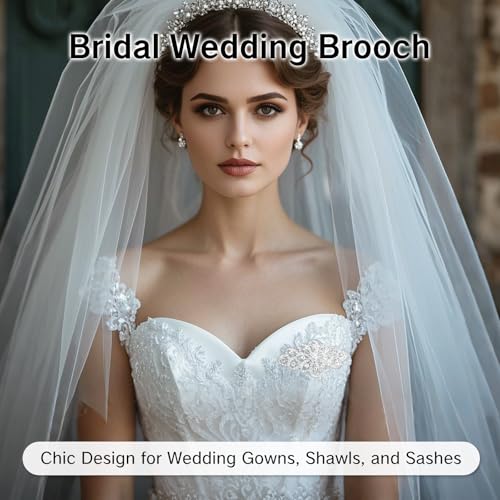 Broach for Wedding 4 Inch Bridal Flower Ribbon Brooch Clear Austrian Crystal Rhinestone Pin Large Diamond Dresses Elegant Brooches for Women Vestidos Elegantes Aplicaciones3