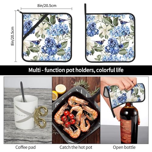 Ccocnd Blue Hydrangea Flowers Bird Pot Holder Set Of 2,Heat Resistant Potholders Oven Hot Pads thumb #5