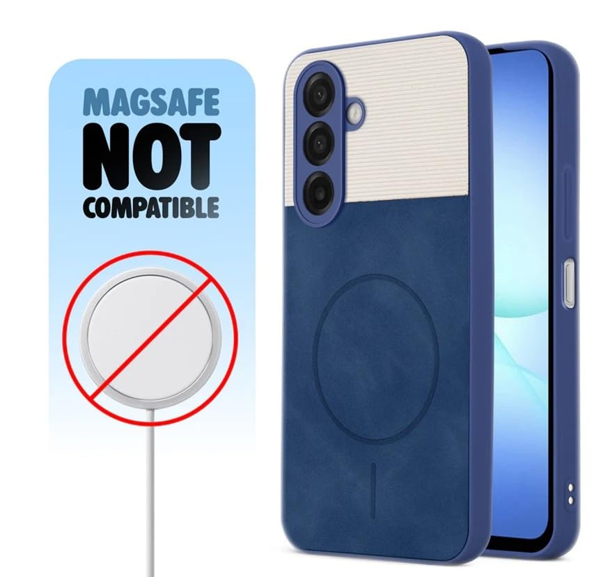 Image of Bintage CASE Mac Safe Design Hard Light Weight Back Case | Soft Border Camera Protect | Dual PU Leather Finish Back Cover Compatible for Samsung Galaxy A36 5G - White & Blue