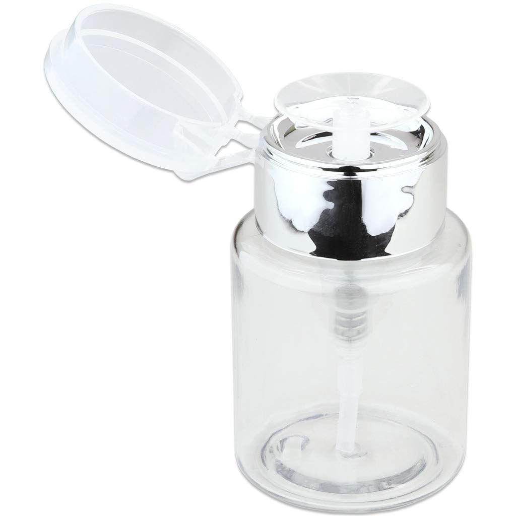PANA Professional 3.3 oz. Silver Side Lid with Clear No-Labeled Push Down Liquid Pumping Dispenser Bottle