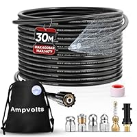Ampvolts Rohrreinigungsschlauch Set 30m - 5800 PSI/400 bar, enthält 5 Düsen und 1 Karcher-Adapter, kompatibel mit Karcher K2 K3 K4 K5 K6 K7 - Effektive Reinigung von Rohren und Abflüssen