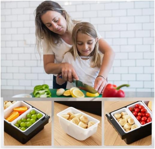 Miniatura 7 de KNC Dispensador de alimentos y condimentos refrigerado por hielo, bandeja de 4 compartimentos con tapa, 4 cucharas, 4 tenedores, 1 cuchillo de