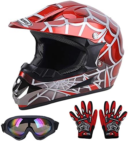OUMURS DOT Youth Dirt Bike Helmet,Kids ATV Helmets with Gloves Goggles for Youth Boys Girls 5-14 Ages,Four Wheeler Helmet Kids Motocross BMX MX UTV Snowmobile Go Kart Full Riding Racing Skateboard