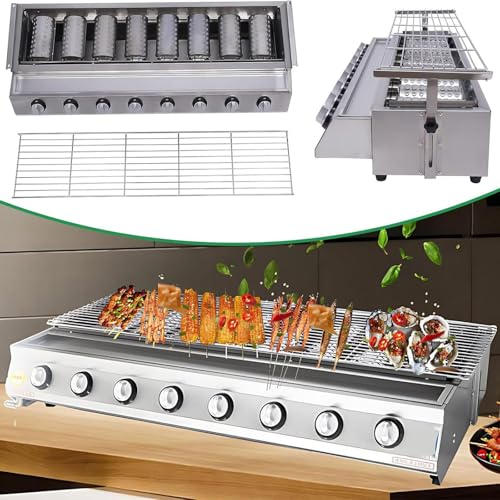 Handlowy grill gazowy z 8 palnikami, grill ze stali nierdzewnej, regulowana wysokość na imprezy, kemping i piknik, profesjonalny sprzęt do grillowania