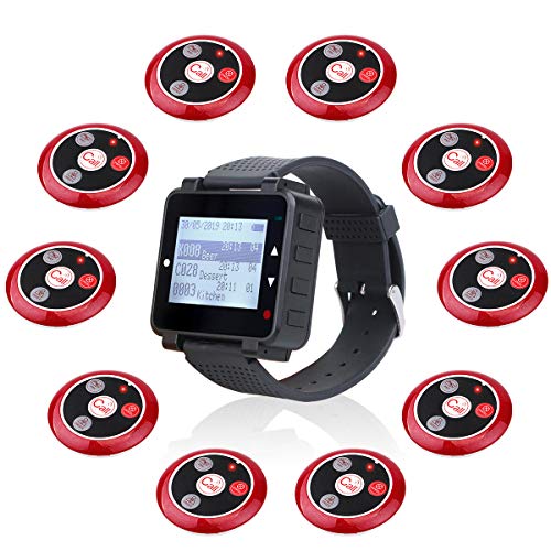 Retekess TD113 Restaurant Call Button System, Waiter Calling System, 262ft, Adjustable Volume, Touch Screen, with 10 4-Key Waterproof Call Buttons for Restaurant, Bar