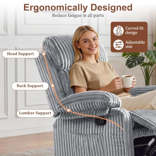 Image of Korser Rocking Recliner Chair, Nursery Rocker Chair for Adults, Small Recliners for Small Spaces, Swivel Rocker Recliner with Cushion, Upholstered Rocking Chairs for Living Room, Nursery, Grey