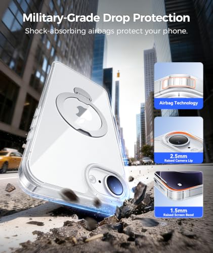 Image of FNTCASE for iPhone 17e Case: iPhone 16e Phone Case [360 Spin Magnetic Stand] Compatible with Magsafe Screen Protector Clear Magnetic Phone Cases Anti Yellowing Shockproof Protective Phone Cover Clear