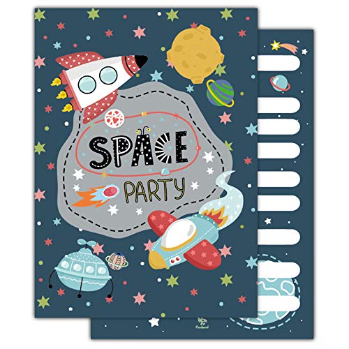 Pandawal 12x Kindergeburtstag Einladungskarten Astronaut für Junge und Mädchen Einladung Weltraum/Rakete/Raumschiff/Space Astronauten Party für Kinder Mottoparty Ausflug Cover
