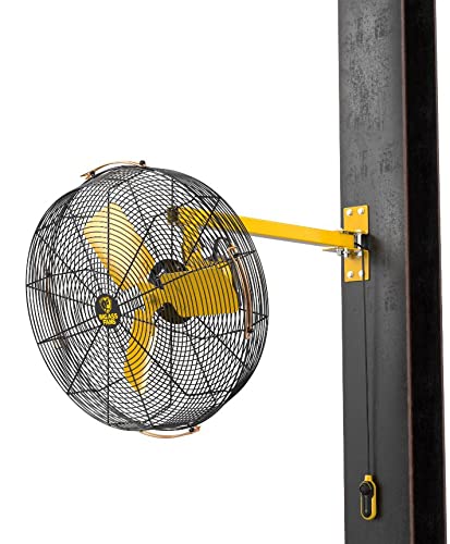 Image of Big Ass Fans AirEye 24 inch Swivel Mount Fan - 120V Industrial Wall Fan, Variable Speed EC Motor, IPX5 Rated, Indoor /Outdoor Fan, Black /Yellow