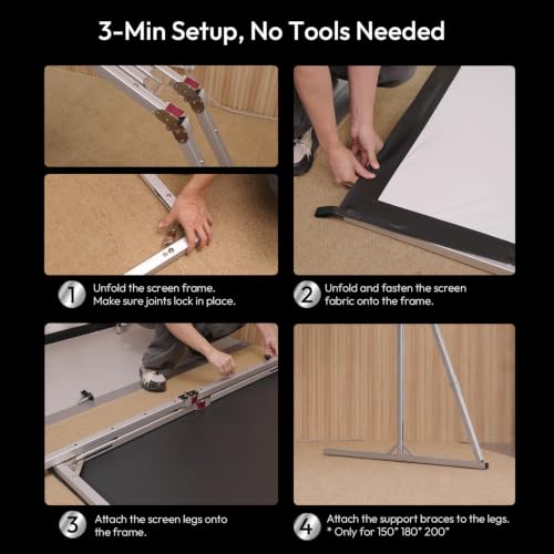 NothingProjector Outdoor Projector Screen with Stand, 100” Portable Fold | 1.3 Gain, 4K UHD 16:9, Foldable 3-Min Setup, Alloy Frame, Easy Snap On for Camping, Backyard Movie Night, Indoor Home Theater miniatura 4