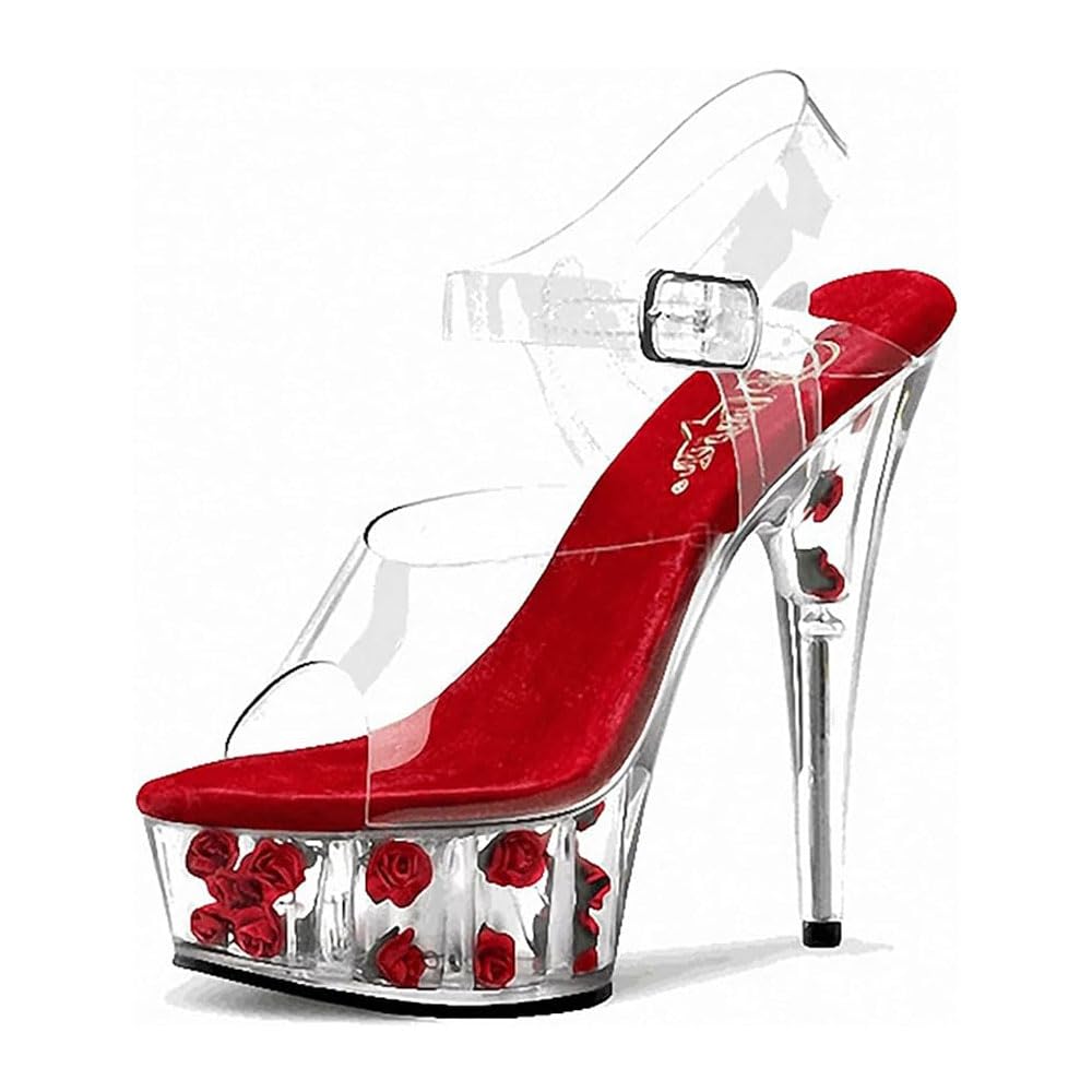 Hyfzxwx Women's A Transparent Open Toe Sandals For Pumps, Stiletto High Heels, Sexy Stripper Performance Pole Dance Shoes Wedding Prom Shoes, Plus Size /A/39Eu