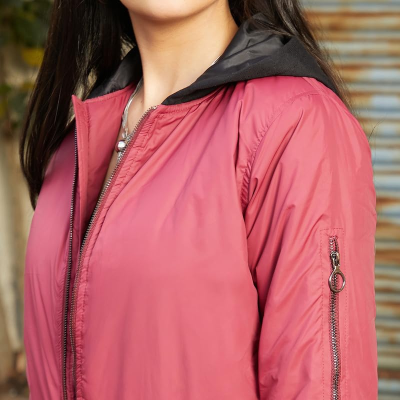 Image of Campus Sutra Women's Fleece-Lined Biker Jacket For Casual Wear | Spread Collar | Long Sleeve | Zipper Closure | Jacket Crafted With Comfort Fit For Everyday Wear