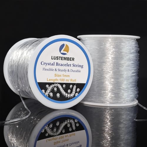 LUSTEMBER 1 mm Stretchy Bracelet String 2 Rolls Durable Elastic String Clear Bead Cord for Bracelets Necklaces Beading and Jewelry Making (200 m)