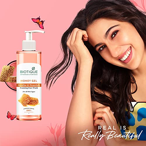 Image of Biotique Honey Gel Soothe & Nourish Foaming Face wash | Soap Free Formula | Reduce Dryness | 100% Botanical Extracts | Suitable for All Skin Types | 200ml