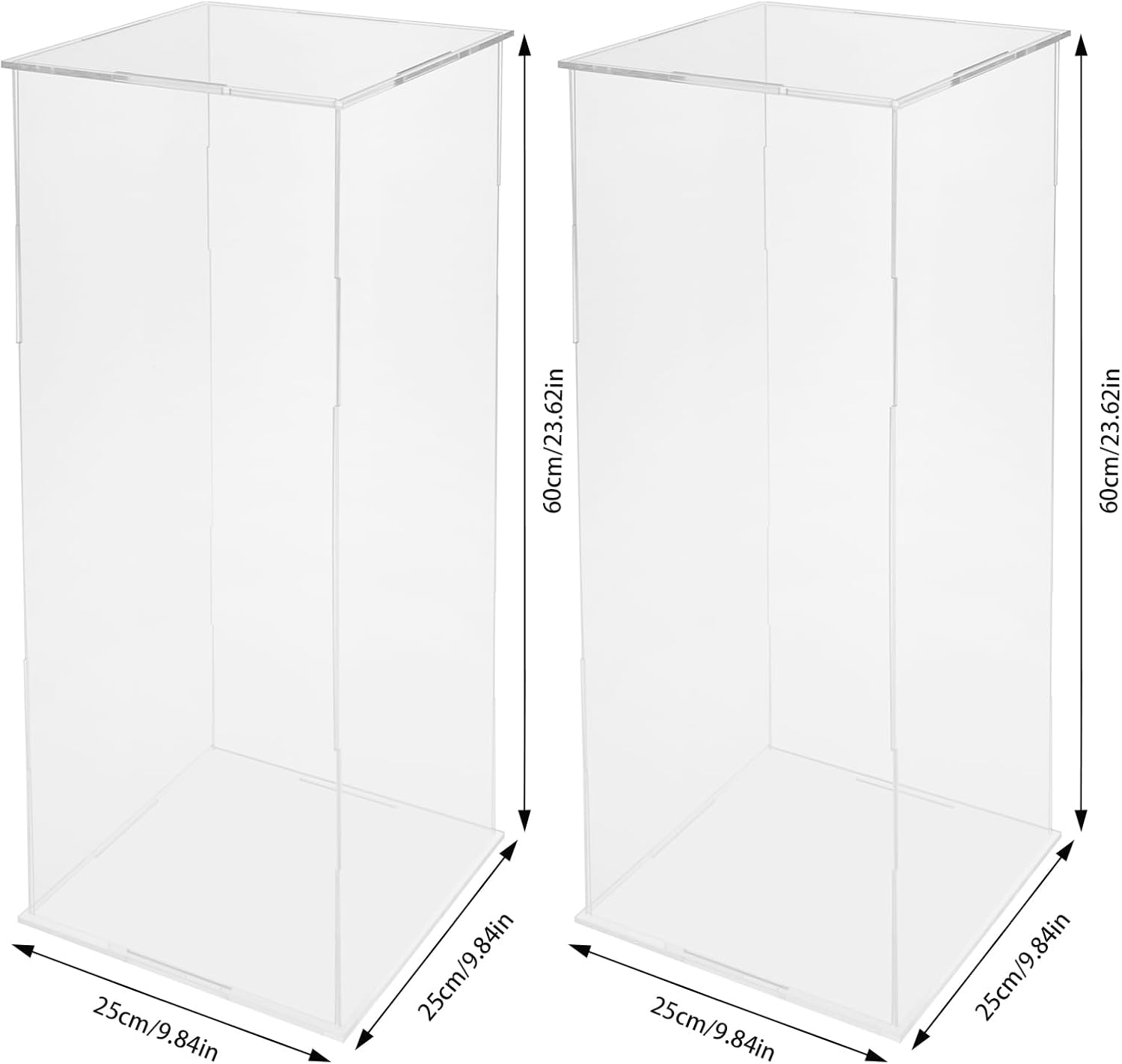 PERFERATE 2Pcs Acrylic Display Cube Pedestal Tall Display Box Clear Stand Transparent Art Sculpture Flower Stand for Centerpieces Wedding Decorations, Birthdays Parties (25×25×60cm)