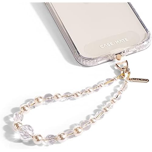 Case-Mate Phone Charm with Beaded Pearls and Crystals - Detachable Anti Theft Strap - Hands-Free iPhone Wrist Strap for Women - Phone Chain Wristlet for Galaxy, Pixel and More - Crystal Pearl