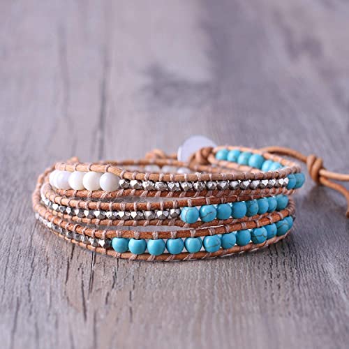 Image of KELITCH New Star Turquoise Bracelets Love Silver Beads 3 Wrap Bracelet Women Shell Pearl Bracelets