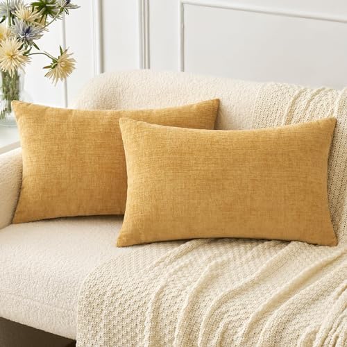 Image of MIULEE Pack of 2 Couch Throw Pillow Covers 12x20 Inch Soft Gold Chenille Lumbar Pillow Covers for Sofa Living Room Spring Home Decor Couch Solid Dyed Cases