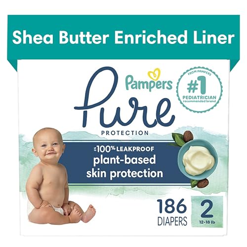 Image of Pampers Pure Protection Diapers - Size 2, One Month Supply (186 Count), Hypoallergenic Premium Disposable Baby Diapers