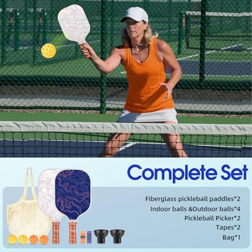 Image of niupipo Pickleball Paddles Set of 2 or 4, USAPA Approved Fiberglass Pickleball Paddle Set with Balls and Bag, Polypropylene Honeycomb Core, Lightweight Pickleball Paddles for Beginners Men Women