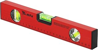 MTX Nível De Alumínio 12" (300 Mm) Com Régua – 3 Bolhas (0°, 90°, 45°), Precisão 1 Mm/M, Corpo Pintado Com Tampas Plásticas, Vermelho