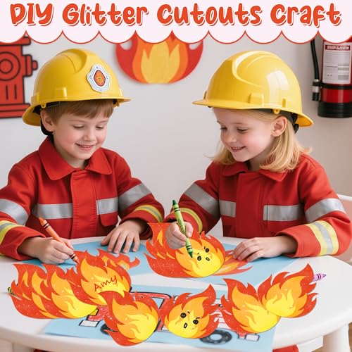 Image of Fire Paper Cutouts - 100Pcs Glitter Flame Shaped Paper Cutouts for Birthday Easter Holiday Party Favor Supplies Firetruck Firefighter Theme Classroom Bulletin Board Home Wall Decoration