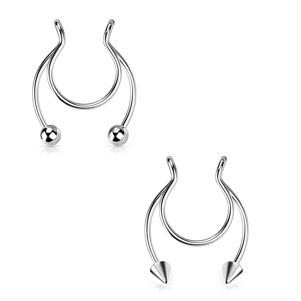 Via Mazzini Stainless Steel Fake Septum Nose Hoop Rings False Nose Ring Faux Lip Ear Ring Non Piercing Clip On Nose Hoop Rings Body Piercing Jewelry (NR0339) 2 Pc Only (B0D92FJ18P) Amazon Price History, Amazon Price Tracker