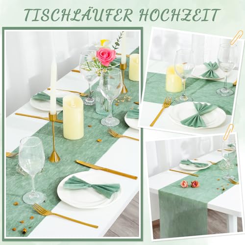 Vlies Tischläufer, 30cm x 30m Eukalyptus Grün Ostern Tischband Salbeigrün Tischband für Taufe Kommunion Konfirmation Hochzeit Party Ramadan Geburtstag Hochzeit Tischdekoration und mehr, 30g/㎡